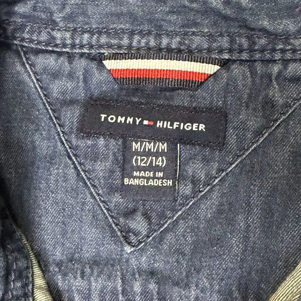 Tommy Hilfiger Boys M 12-14 Denim Button Up‎ Shirt Medium Blue Chambray